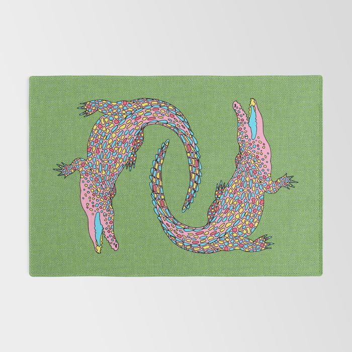 Crocodiles (Textured Green and Pink) Rug Gallery Image 2
