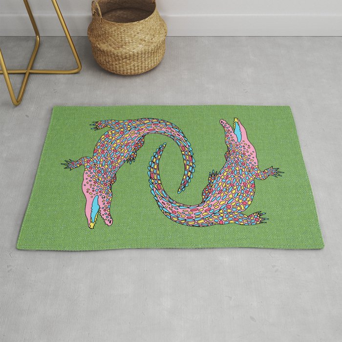 Crocodiles (Textured Green and Pink) Rug Gallery Image 1