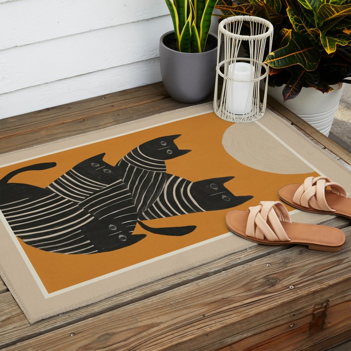 Abstract Black Cats Outdoor Rug Gallery Image 2