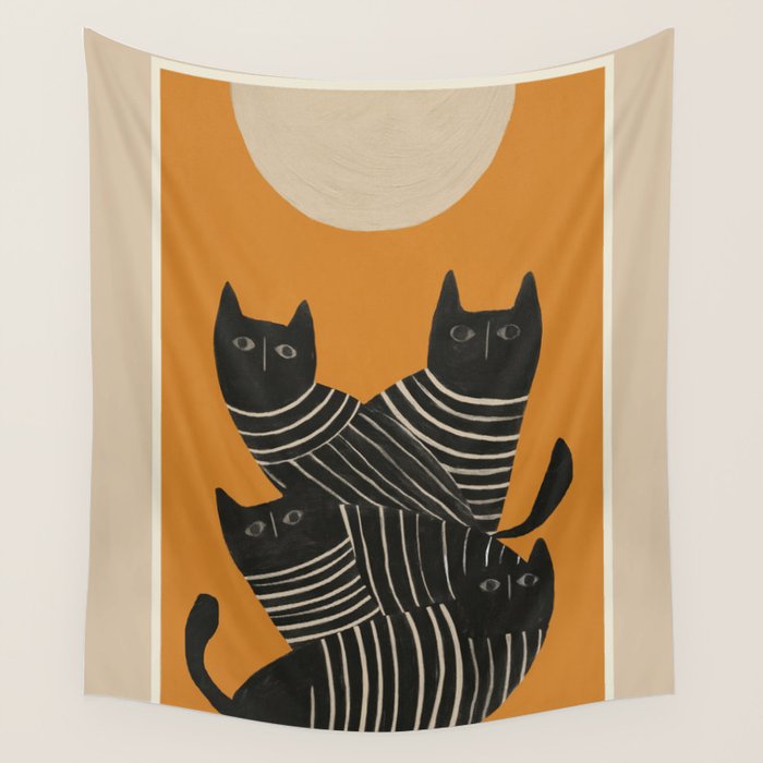 Abstract Black Cats Wall Tapestry Gallery Image 1