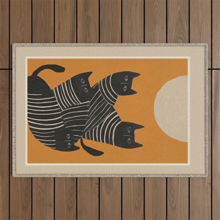 Abstract Black Cats Outdoor Rug Gallery Image 1
