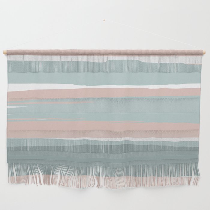 Festive, Abstract, Stripes Pattern, Pink, Green, White Wall Hanging Gallery Image 1