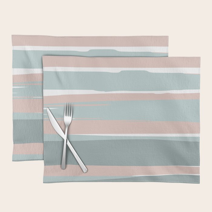 Festive, Abstract, Stripes Pattern, Pink, Green, White Placemat Gallery Image 1