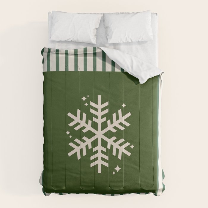 Snowflake Green Striped Comforter Gallery Image 1