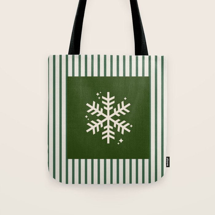 Snowflake Green Striped Tote Bag Gallery Image 1