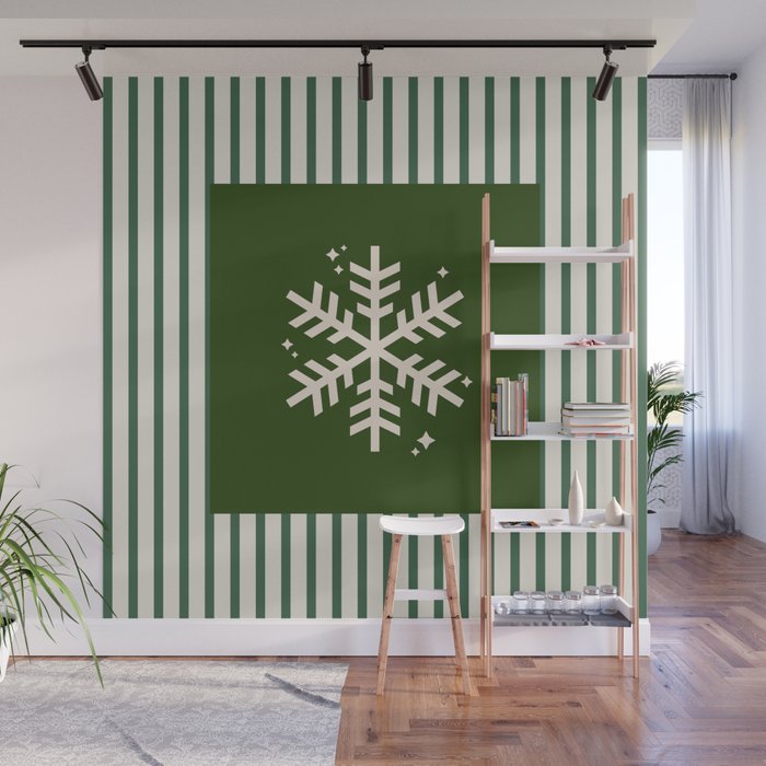 Snowflake Green Striped Wall Mural Gallery Image 1