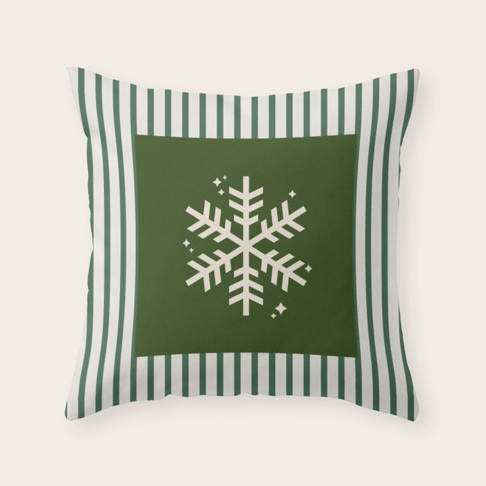 Snowflake Green Striped Throw Pillow Gallery Image 1