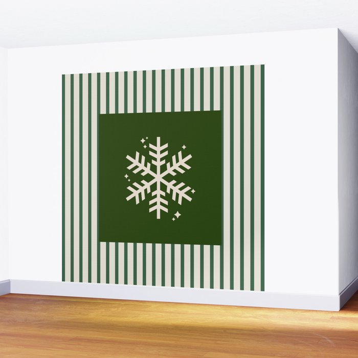 Snowflake Green Striped Wall Mural Gallery Image 2