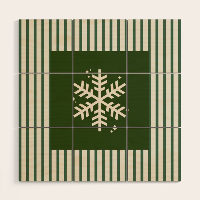 Snowflake Green Striped Wood Wall Art Gallery Image 1