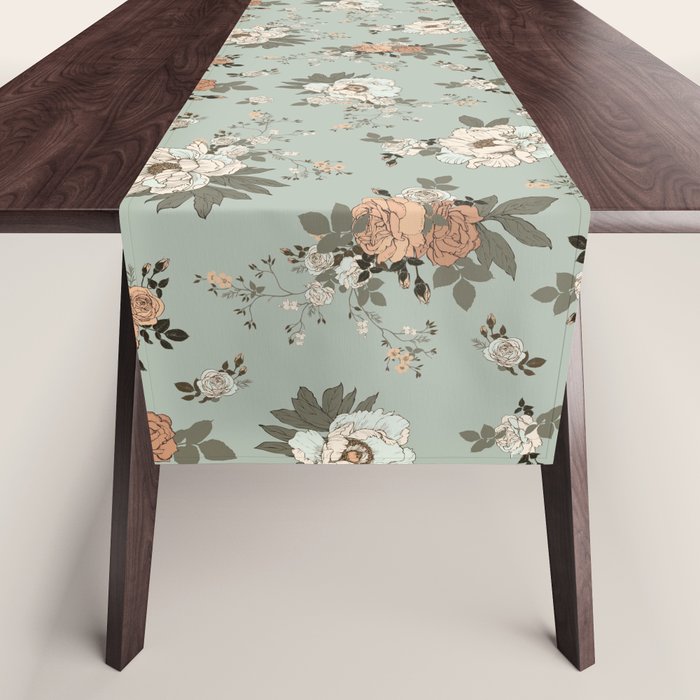 romantic pattern with lush peonies Table Runner Gallery Image 1