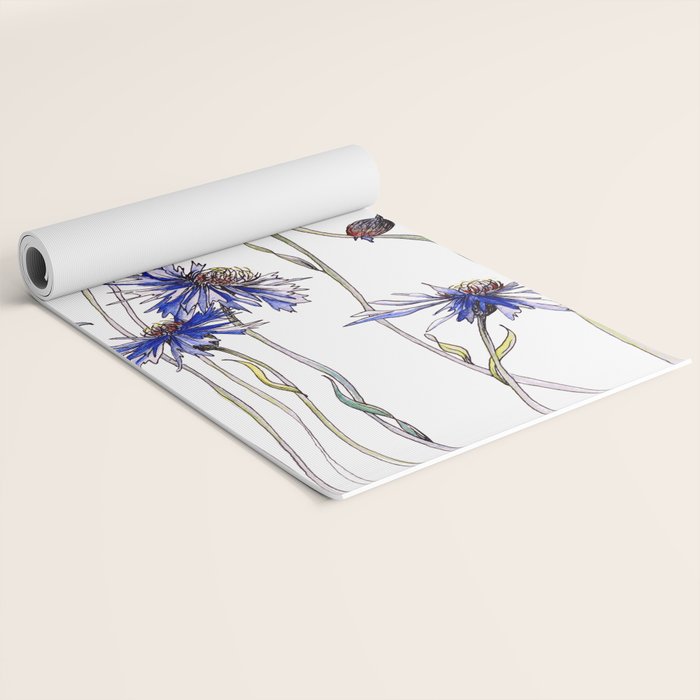 Blue Cornflowers, Illustration Yoga Mat Gallery Image 2