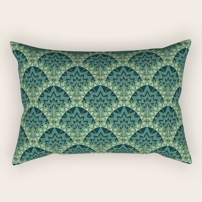 Green Art Deco Papyrus Rectangular Pillow Gallery Image 2