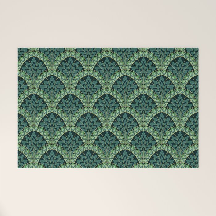 Green Art Deco Papyrus Welcome Mat Gallery Image 1