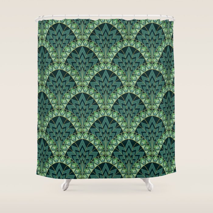 Green Art Deco Papyrus Shower Curtain Gallery Image 1