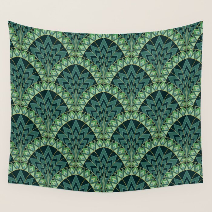 Green Art Deco Papyrus Wall Tapestry Gallery Image 4
