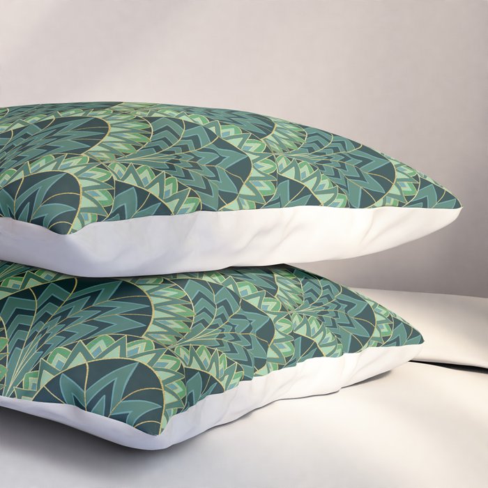 Green Art Deco Papyrus Pillow Sham Gallery Image 3