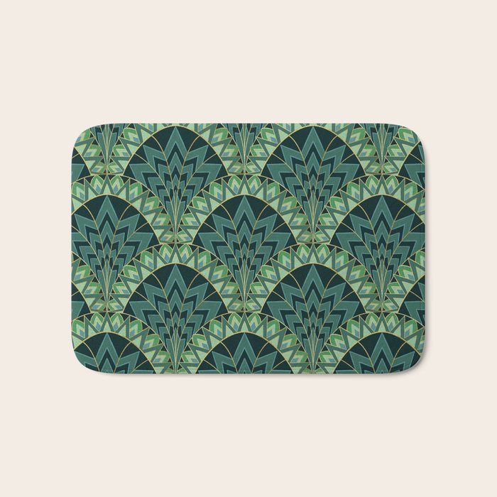 Green Art Deco Papyrus Bath Mat Gallery Image 1