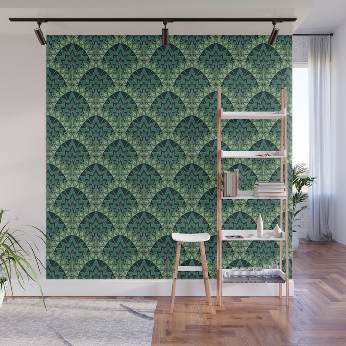Green Art Deco Papyrus Wall Mural Gallery Image 1