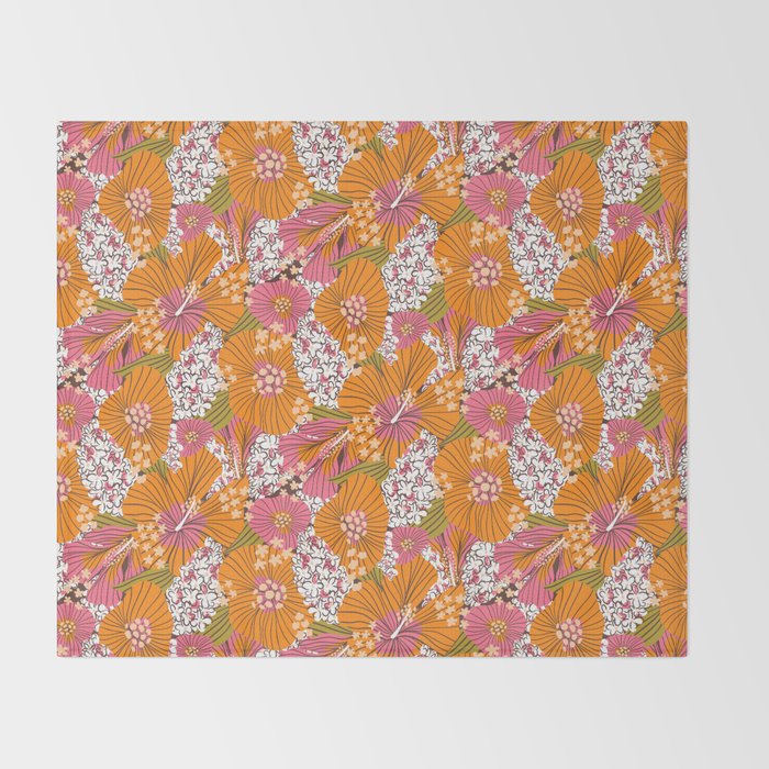 Bold Hibiscus in Retro Eclectic Throw Blanket Gallery Image 2
