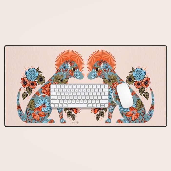 Porcelain Floral Dog - Blue & Coral Desk Mat Gallery Image 1