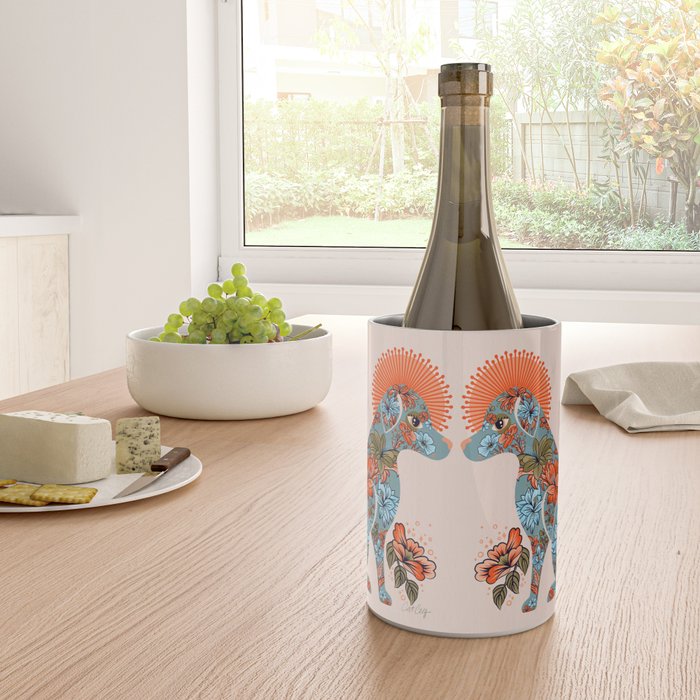 Porcelain Floral Dog - Blue & Coral Wine Chiller Gallery Image 4