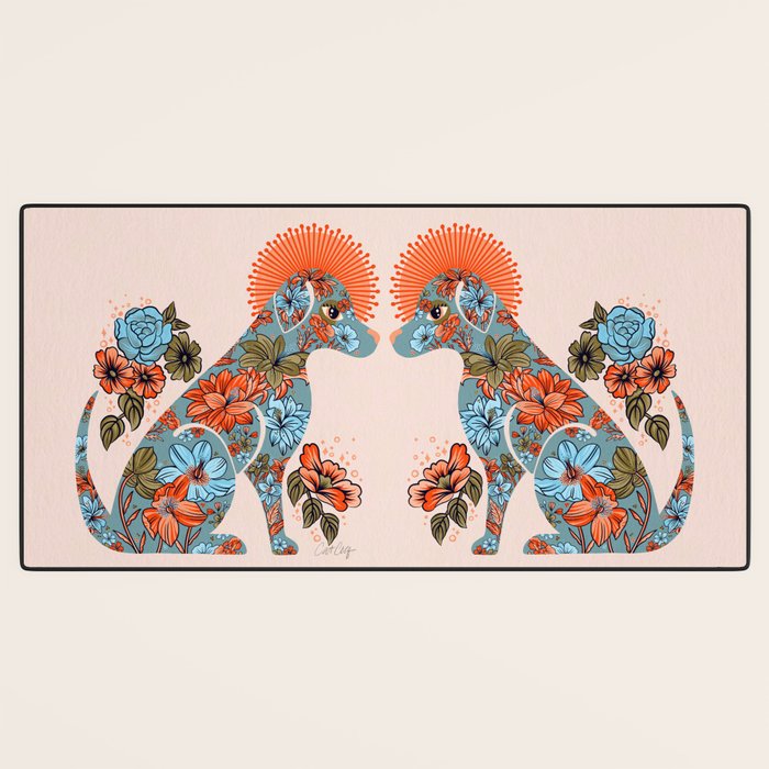 Porcelain Floral Dog - Blue & Coral Desk Mat Gallery Image 3