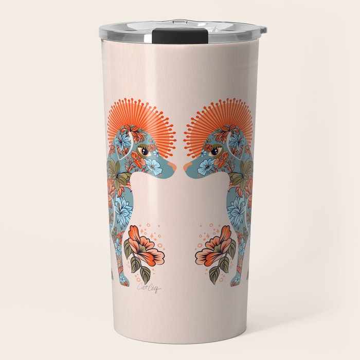 Porcelain Floral Dog - Blue & Coral Travel Mug Gallery Image 1