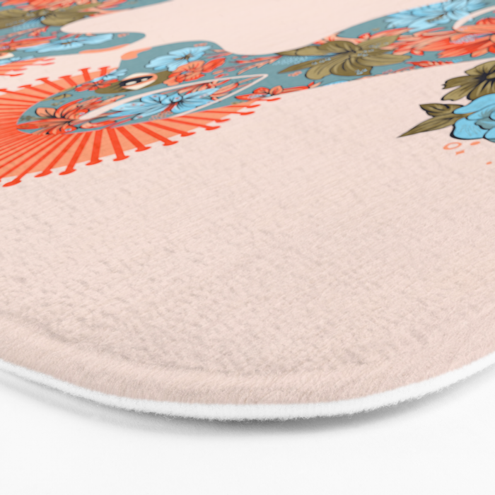 Porcelain Floral Dog - Blue & Coral Bath Mat Gallery Image 3
