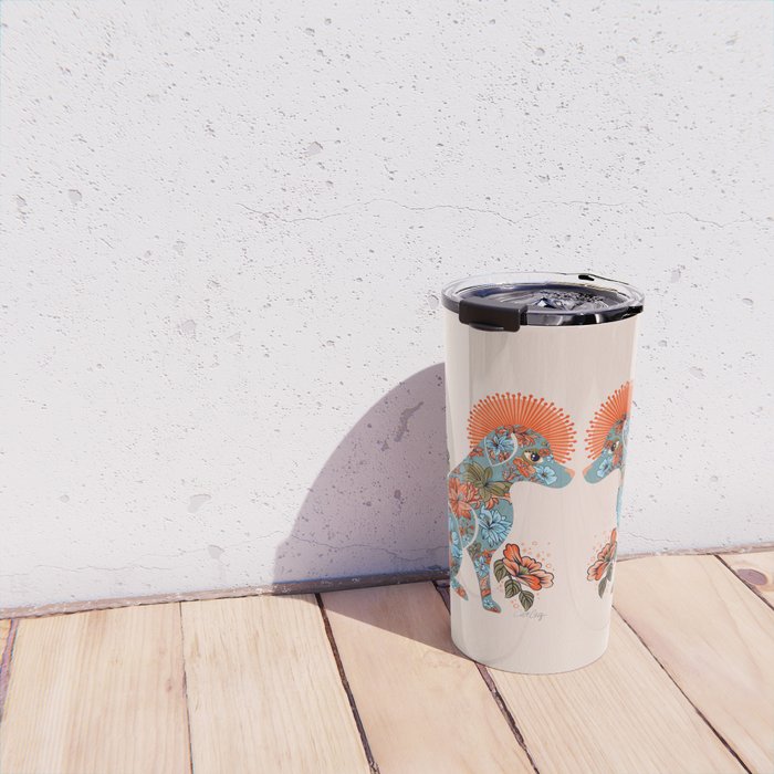 Porcelain Floral Dog - Blue & Coral Travel Mug Gallery Image 4