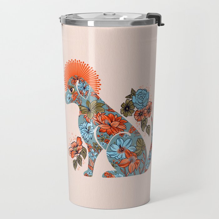 Porcelain Floral Dog - Blue & Coral Travel Mug Gallery Image 2