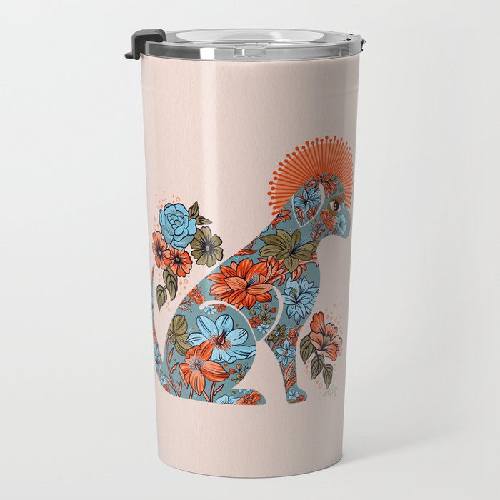 Porcelain Floral Dog - Blue & Coral Travel Mug Gallery Image 3