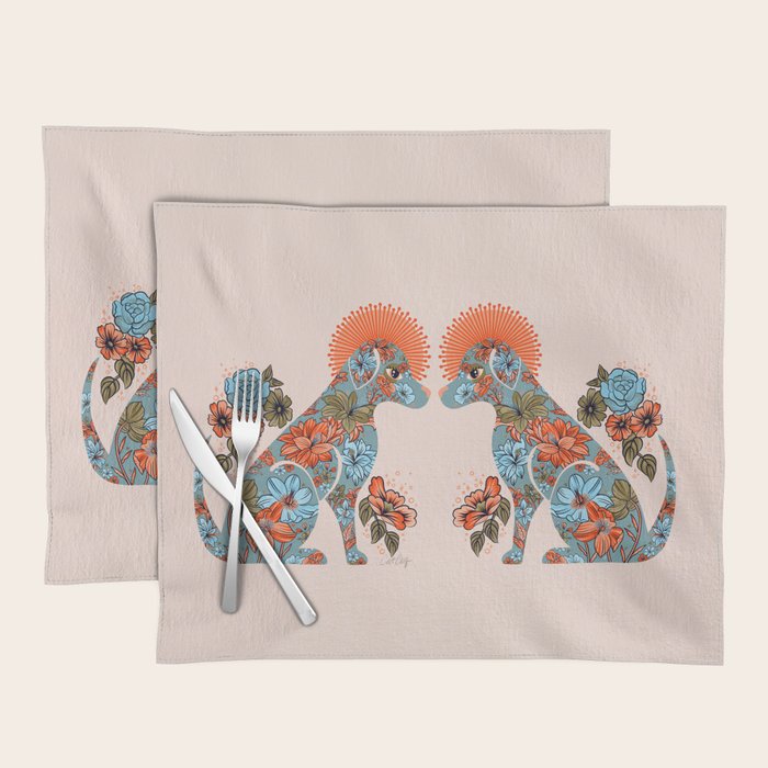 Porcelain Floral Dog - Blue & Coral Placemat Gallery Image 1