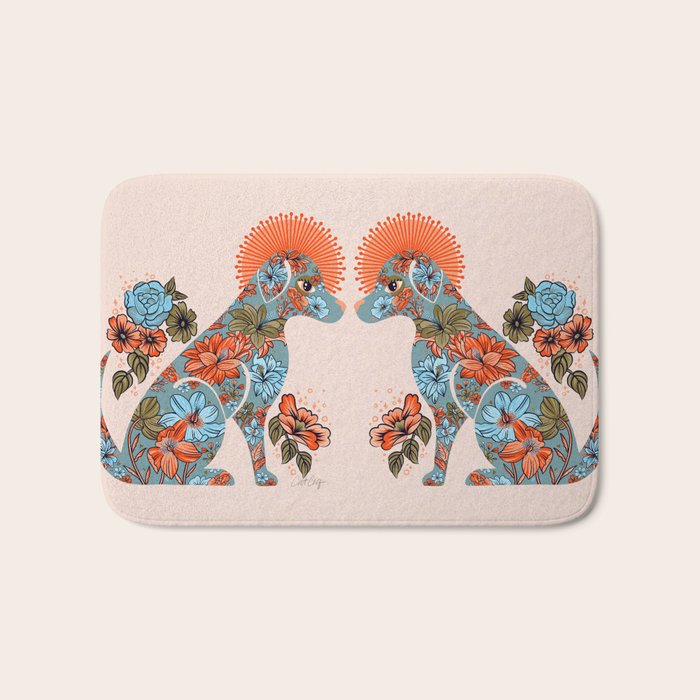 Porcelain Floral Dog - Blue & Coral Bath Mat Gallery Image 1