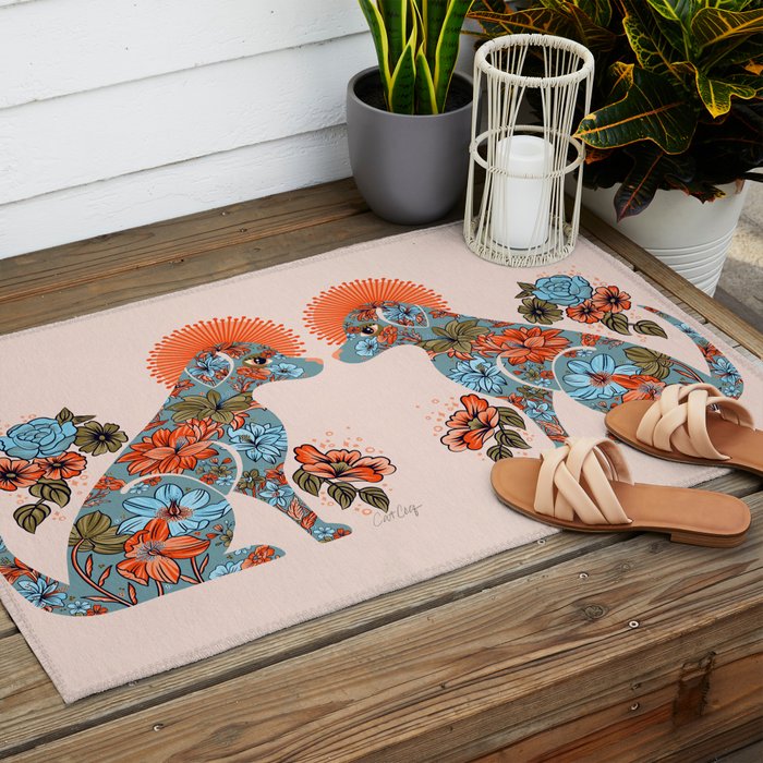 Porcelain Floral Dog â Blue & Coral Outdoor Rug Gallery Image 2