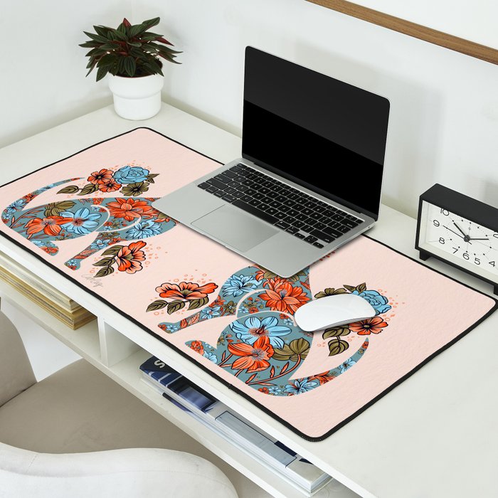 Porcelain Floral Dog - Blue & Coral Desk Mat Gallery Image 2