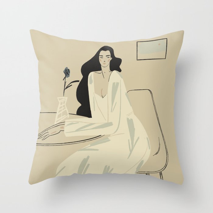 two girls with a flower Throw Pillow Gallery Image 6