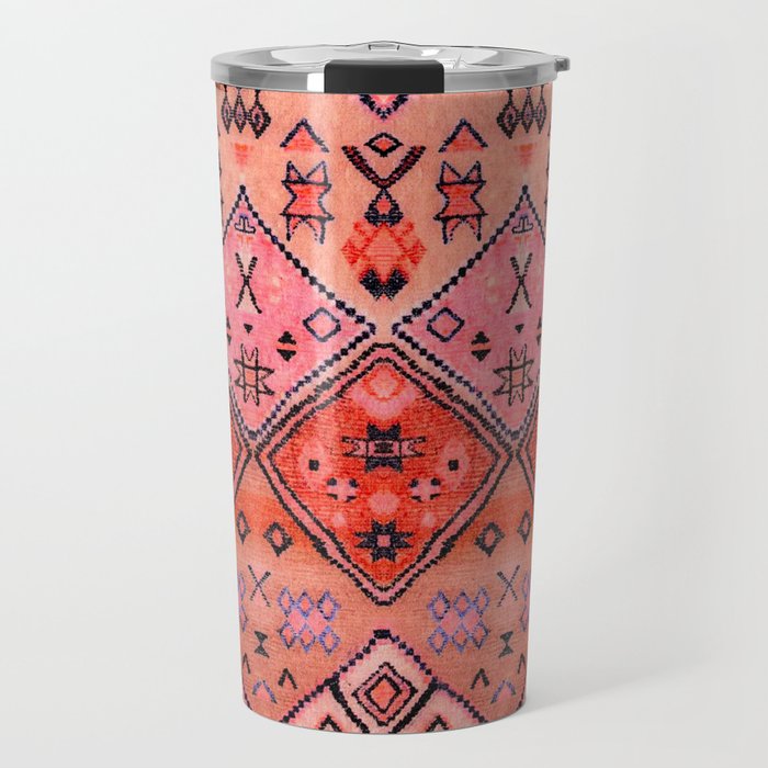 Bohemian Berber Orange Handmade Moroccan Fabric Texture Travel Mug Gallery Image 1