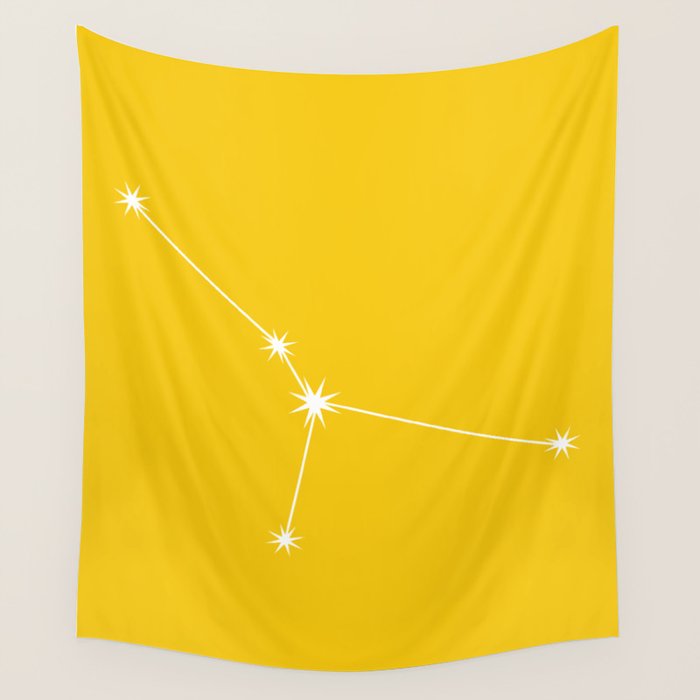 Cancer Zodiac Star Constellation Line Art Bright Yellow Wall Tapestry Gallery Image 1