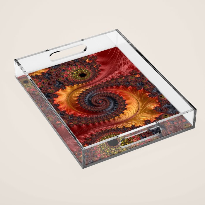 Feathery Flow - Red Fractal Art Acrylic Tray Gallery Image 1