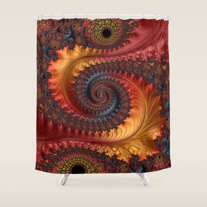 Feathery Flow - Red Fractal Art Shower Curtain Gallery Image 1