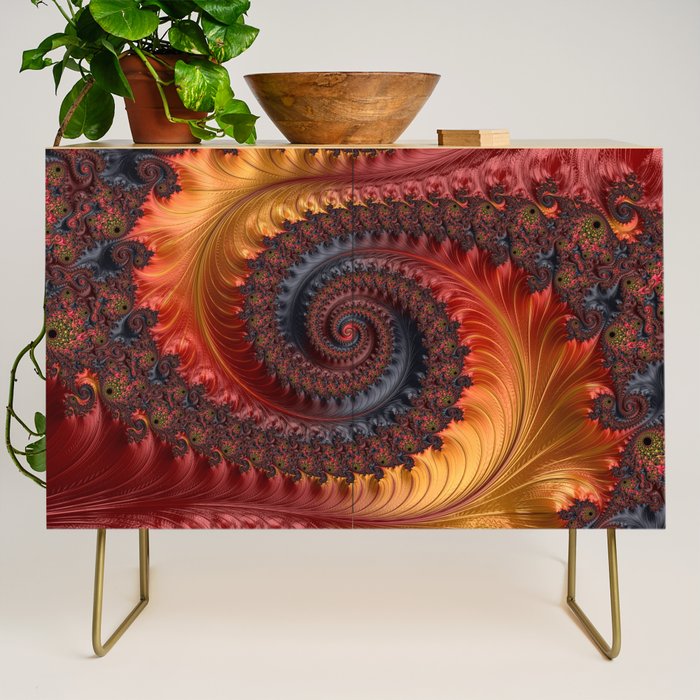 Feathery Flow - Red Fractal Art Credenza Gallery Image 1