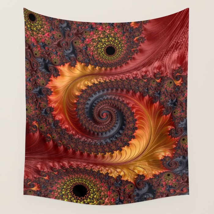 Feathery Flow - Red Fractal Art Wall Tapestry Gallery Image 4