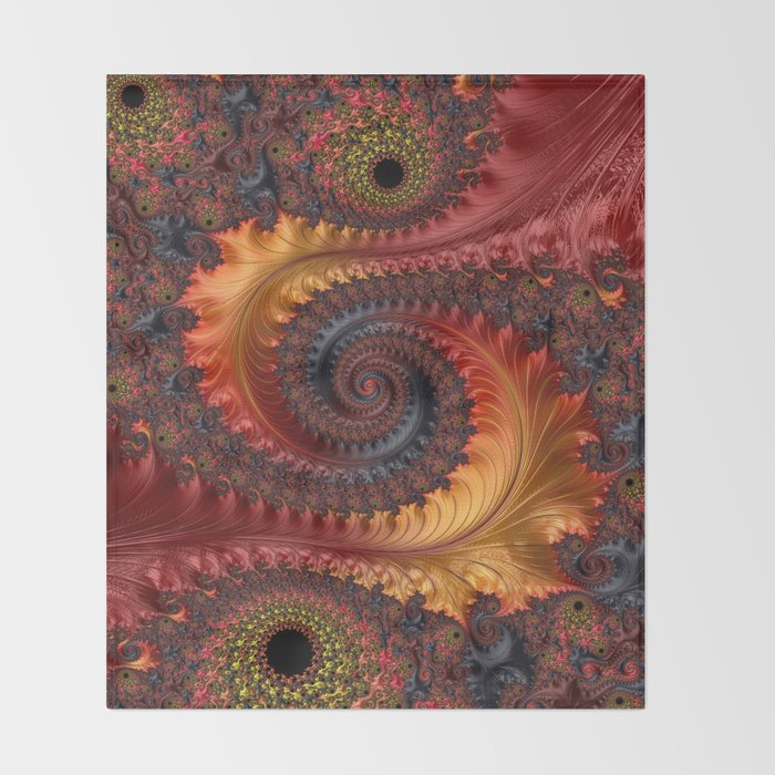 Feathery Flow - Red Fractal Art Throw Blanket Gallery Image 2