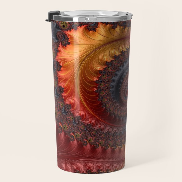 Feathery Flow - Red Fractal Art Travel Mug Gallery Image 3