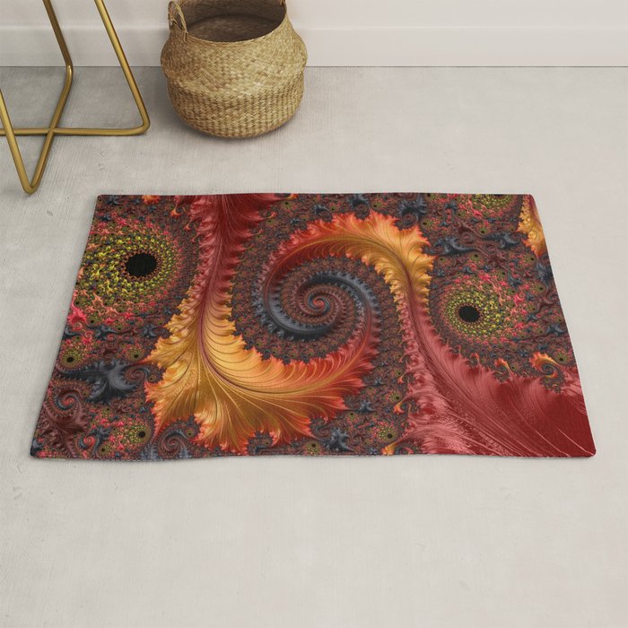 Feathery Flow - Red Fractal Art Rug Gallery Image 1