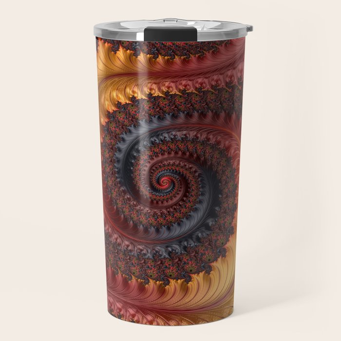 Feathery Flow - Red Fractal Art Travel Mug Gallery Image 1