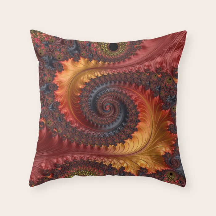 Feathery Flow - Red Fractal Art Throw Pillow Gallery Image 1