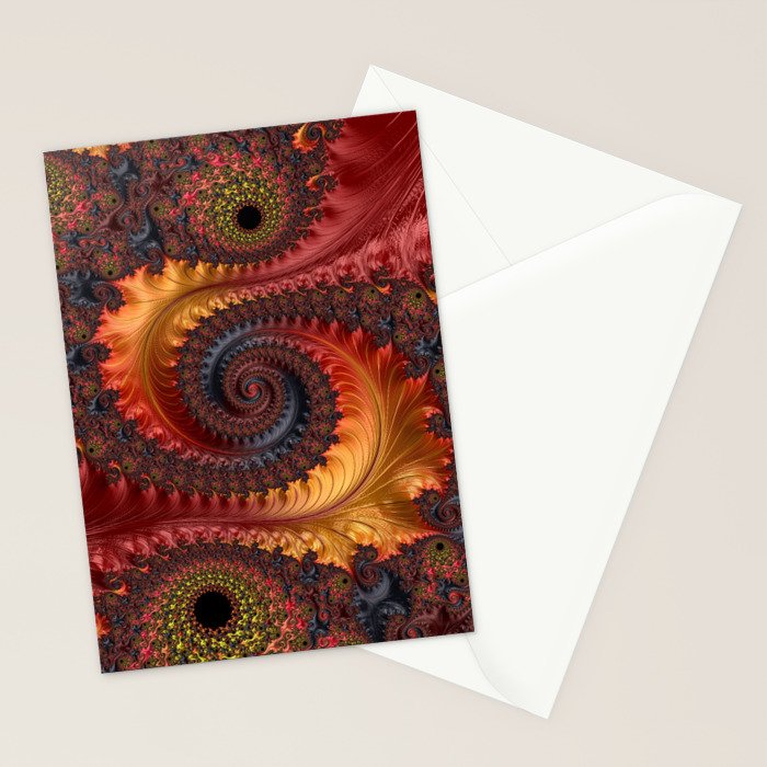 Feathery Flow - Red Fractal Art Stationery Card Gallery Image 2