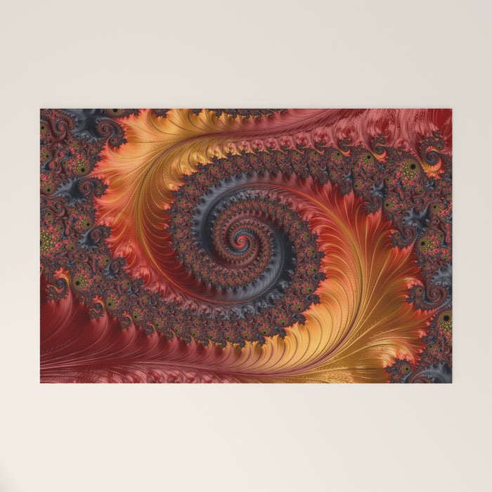 Feathery Flow - Red Fractal Art Welcome Mat Gallery Image 1