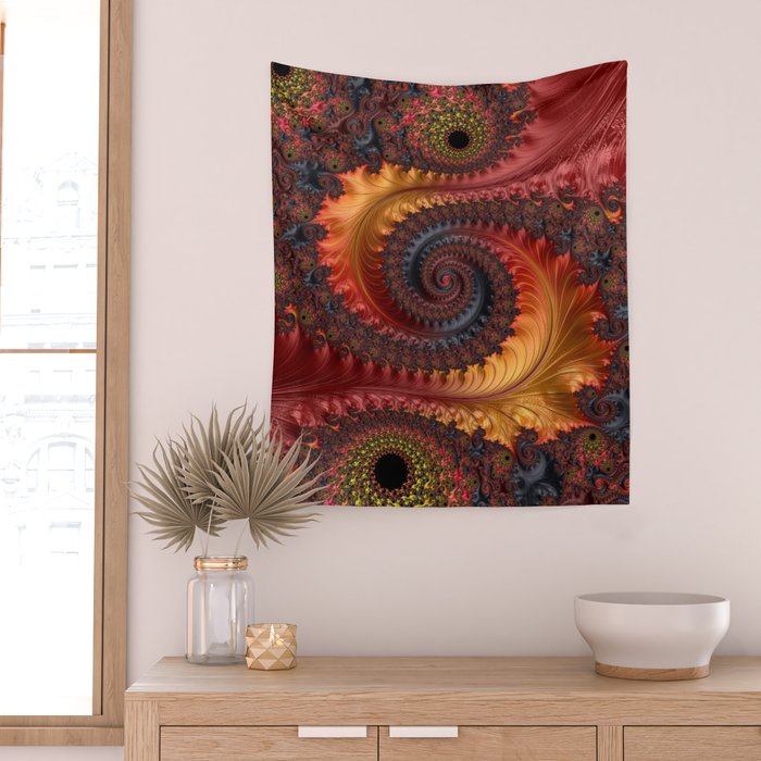 Feathery Flow - Red Fractal Art Wall Tapestry Gallery Image 2